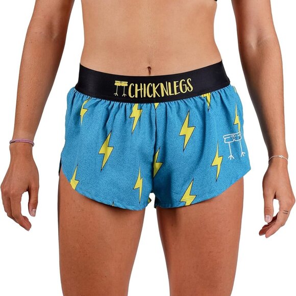 Chicknlegs Pants - ChicknLegs 1.5” Split Shorts Womens Size Medium Blue Bolt Running Thunderbolt